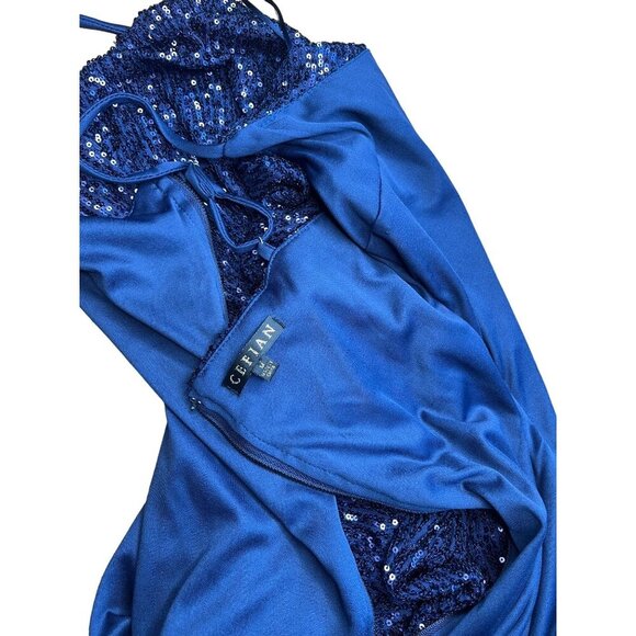 Cefian Blue Sequin Mini Dress With Adjustable Straps & Back Zipper Size M - Picture 5 of 8